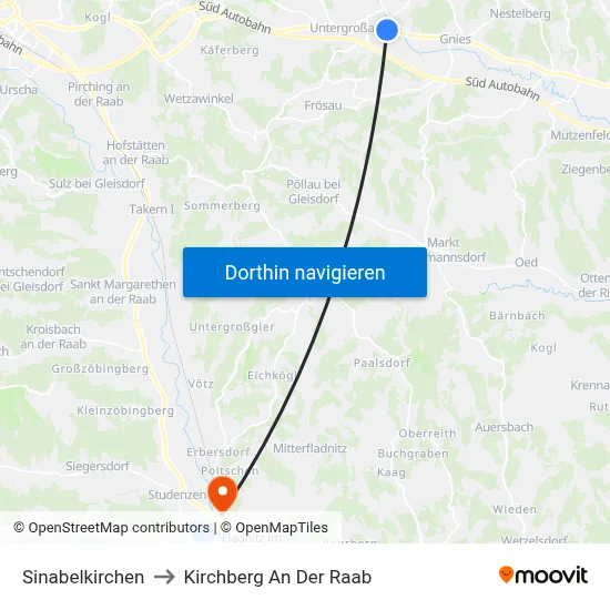 Sinabelkirchen to Kirchberg An Der Raab map