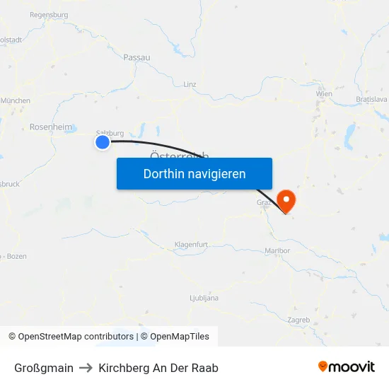 Großgmain to Kirchberg An Der Raab map