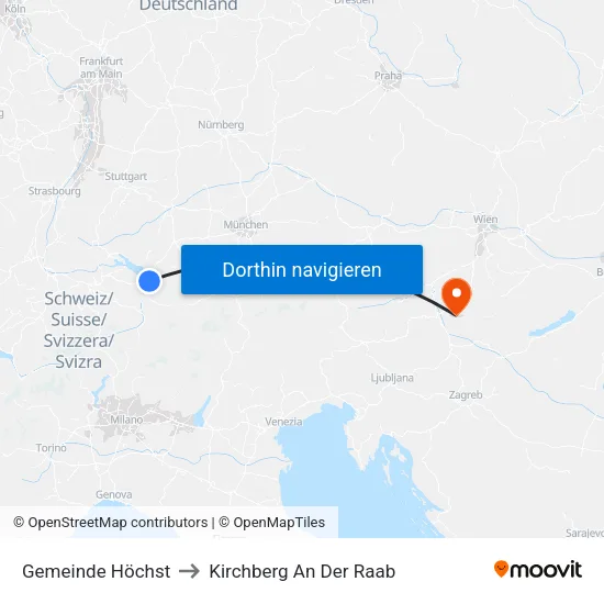 Gemeinde Höchst to Kirchberg An Der Raab map
