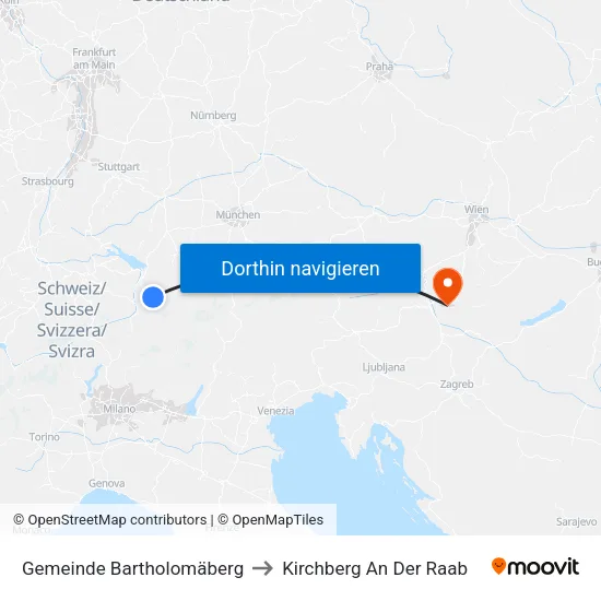 Gemeinde Bartholomäberg to Kirchberg An Der Raab map