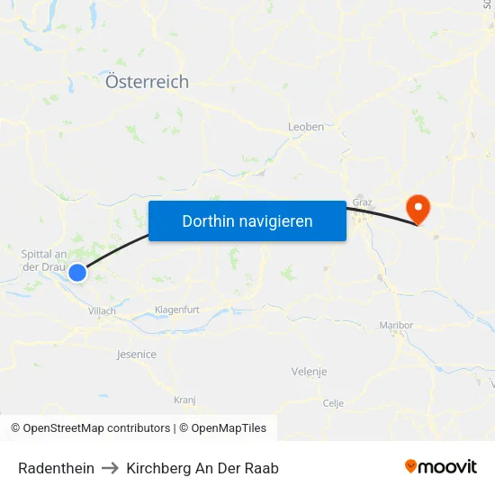 Radenthein to Kirchberg An Der Raab map