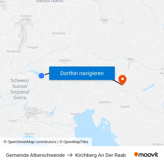 Gemeinde Alberschwende to Kirchberg An Der Raab map