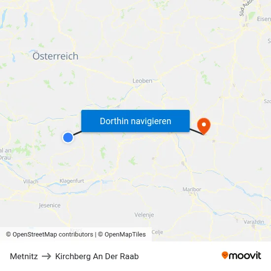 Metnitz to Kirchberg An Der Raab map
