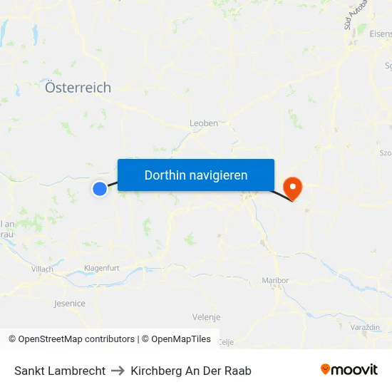 Sankt Lambrecht to Kirchberg An Der Raab map