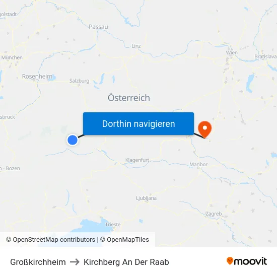 Großkirchheim to Kirchberg An Der Raab map