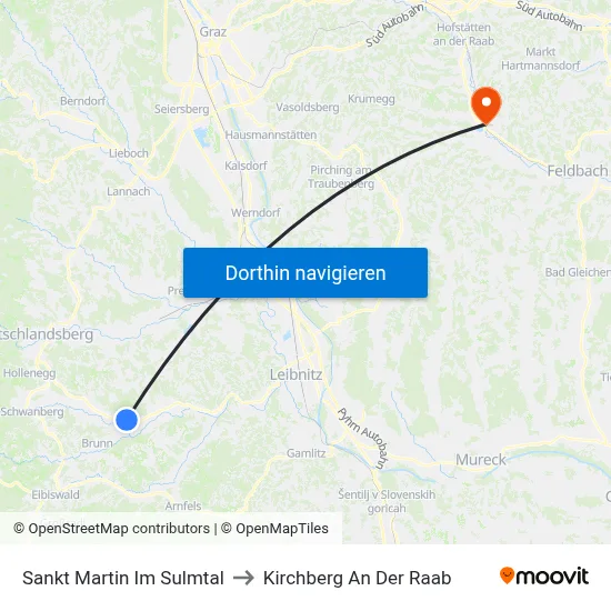 Sankt Martin Im Sulmtal to Kirchberg An Der Raab map