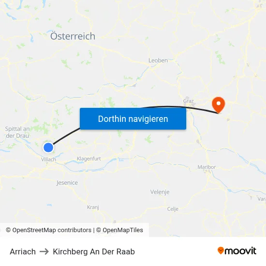 Arriach to Kirchberg An Der Raab map