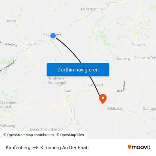 Kapfenberg to Kirchberg An Der Raab map