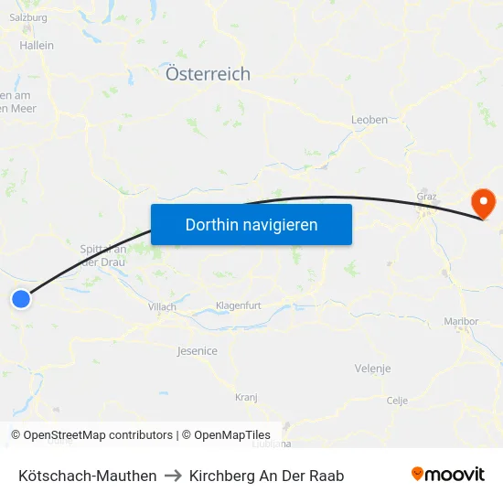 Kötschach-Mauthen to Kirchberg An Der Raab map