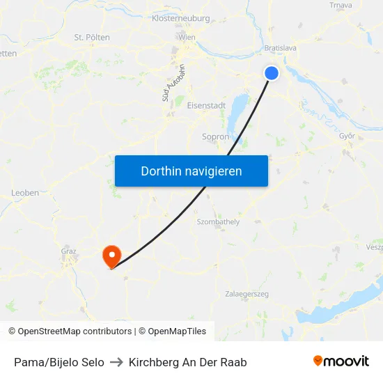 Pama/Bijelo Selo to Kirchberg An Der Raab map