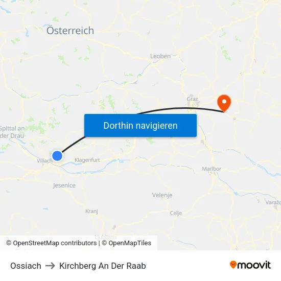 Ossiach to Kirchberg An Der Raab map