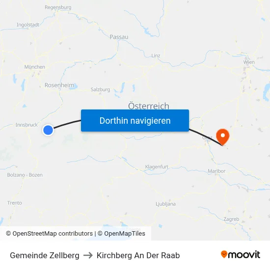 Gemeinde Zellberg to Kirchberg An Der Raab map