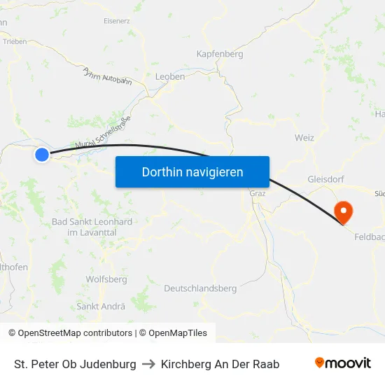 St. Peter Ob Judenburg to Kirchberg An Der Raab map