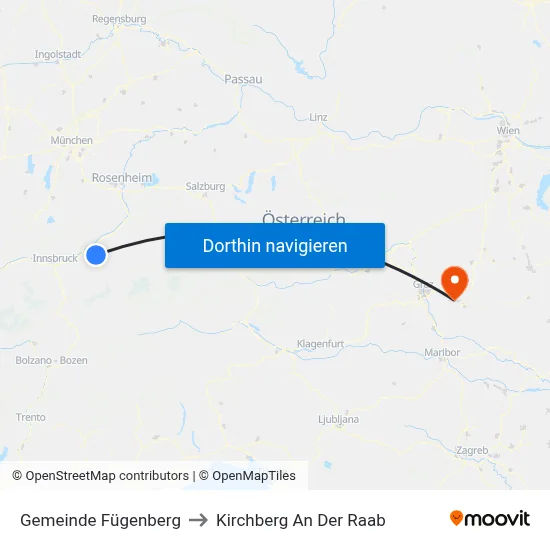 Gemeinde Fügenberg to Kirchberg An Der Raab map