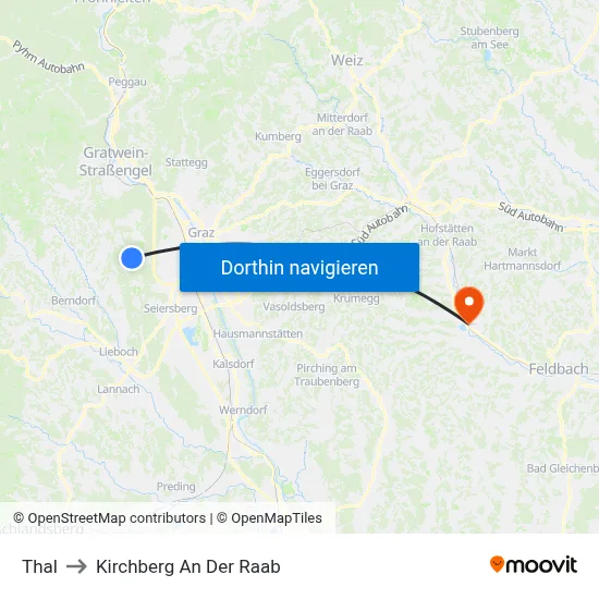 Thal to Kirchberg An Der Raab map