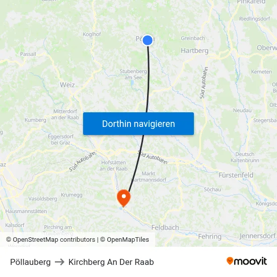Pöllauberg to Kirchberg An Der Raab map