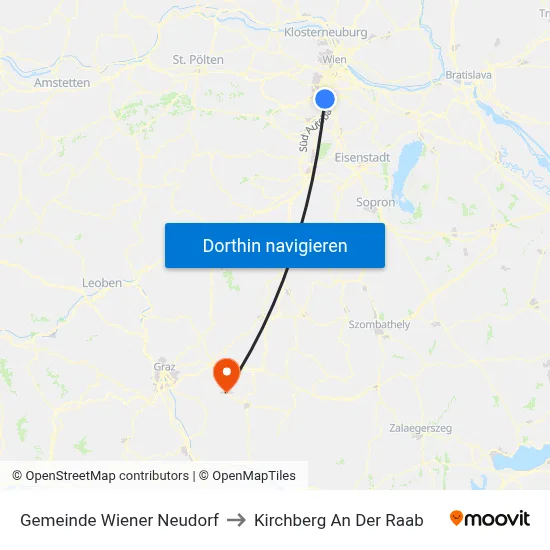 Gemeinde Wiener Neudorf to Kirchberg An Der Raab map