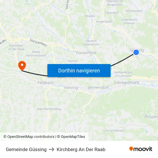 Gemeinde Güssing to Kirchberg An Der Raab map