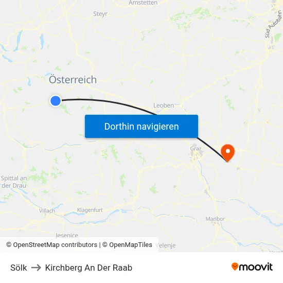 Sölk to Kirchberg An Der Raab map