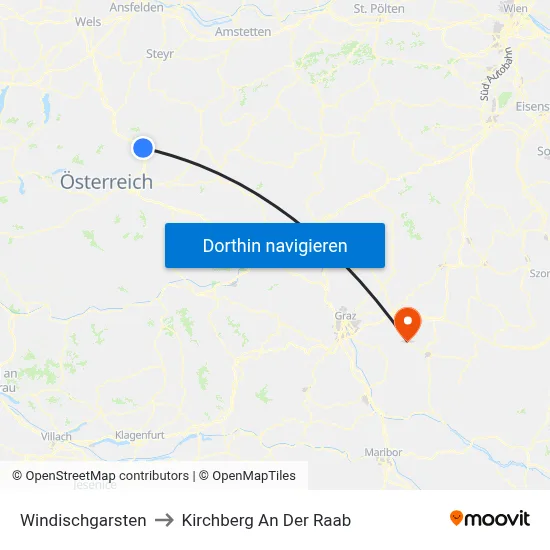 Windischgarsten to Kirchberg An Der Raab map