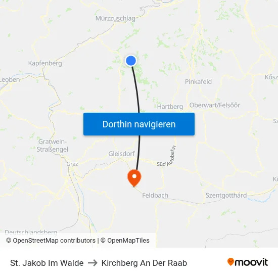 St. Jakob Im Walde to Kirchberg An Der Raab map