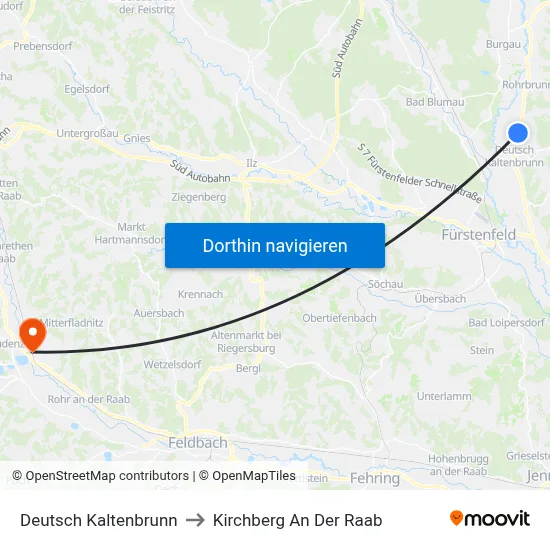 Deutsch Kaltenbrunn to Kirchberg An Der Raab map
