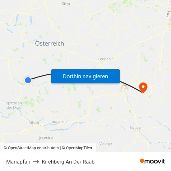 Mariapfarr to Kirchberg An Der Raab map