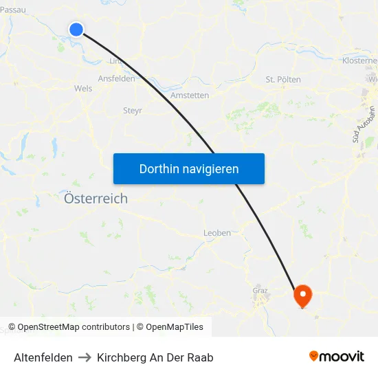 Altenfelden to Kirchberg An Der Raab map