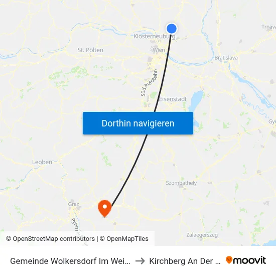 Gemeinde Wolkersdorf Im Weinviertel to Kirchberg An Der Raab map