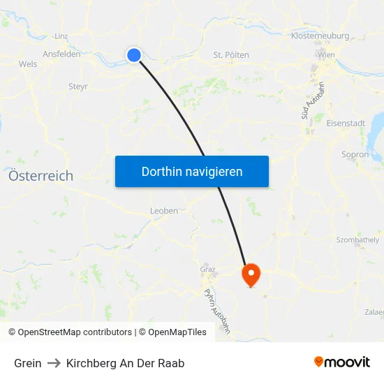 Grein to Kirchberg An Der Raab map