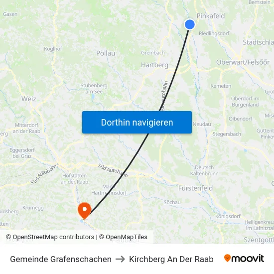 Gemeinde Grafenschachen to Kirchberg An Der Raab map
