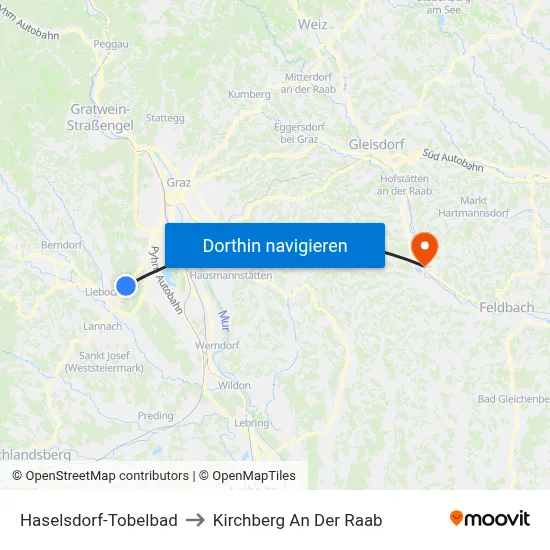 Haselsdorf-Tobelbad to Kirchberg An Der Raab map