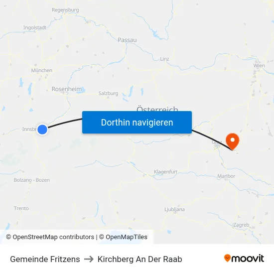 Gemeinde Fritzens to Kirchberg An Der Raab map