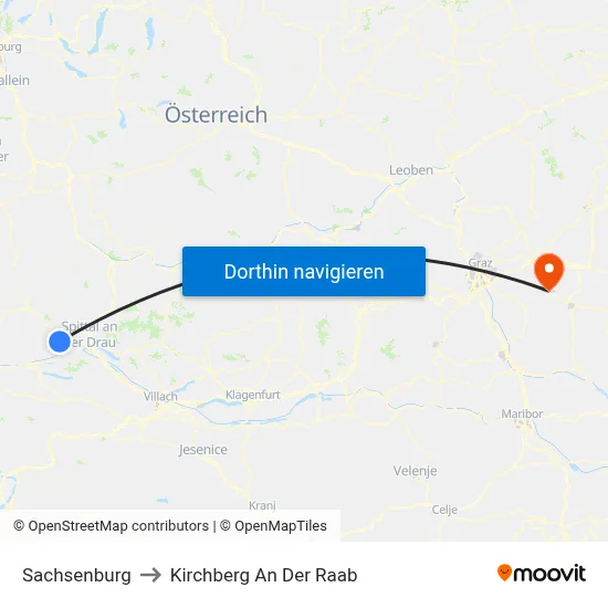 Sachsenburg to Kirchberg An Der Raab map
