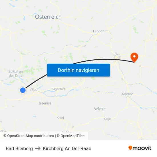 Bad Bleiberg to Kirchberg An Der Raab map
