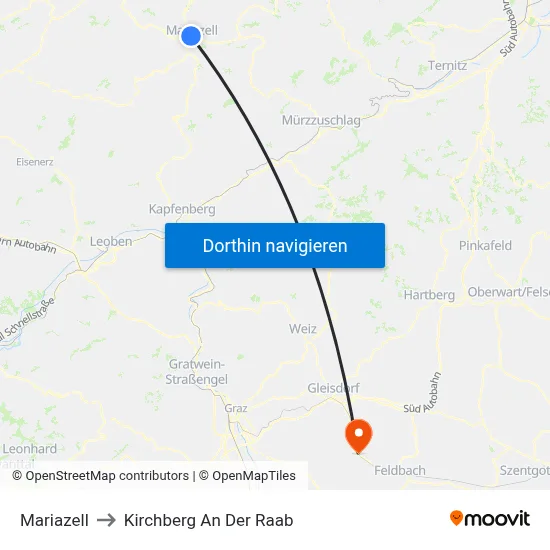 Mariazell to Kirchberg An Der Raab map