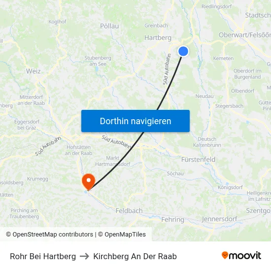 Rohr Bei Hartberg to Kirchberg An Der Raab map