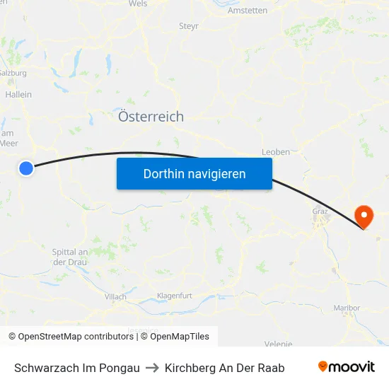 Schwarzach Im Pongau to Kirchberg An Der Raab map