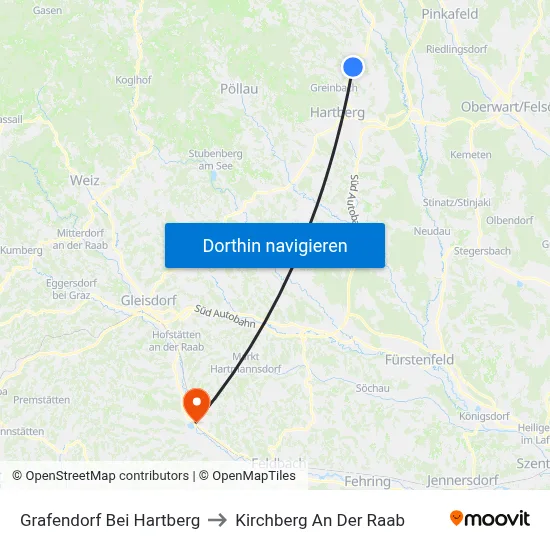 Grafendorf Bei Hartberg to Kirchberg An Der Raab map