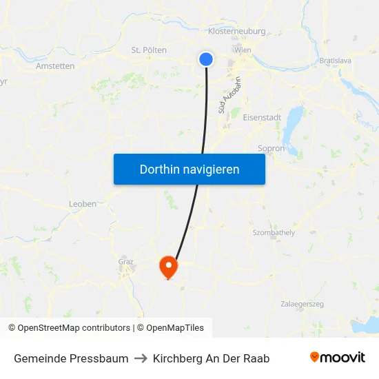 Gemeinde Pressbaum to Kirchberg An Der Raab map