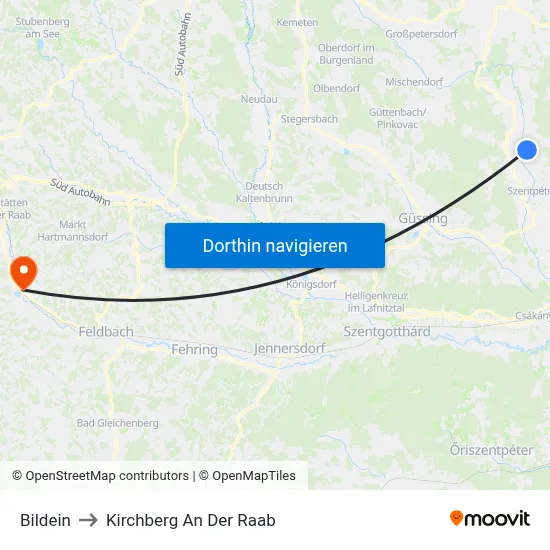 Bildein to Kirchberg An Der Raab map