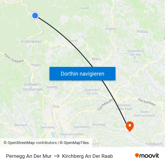 Pernegg An Der Mur to Kirchberg An Der Raab map