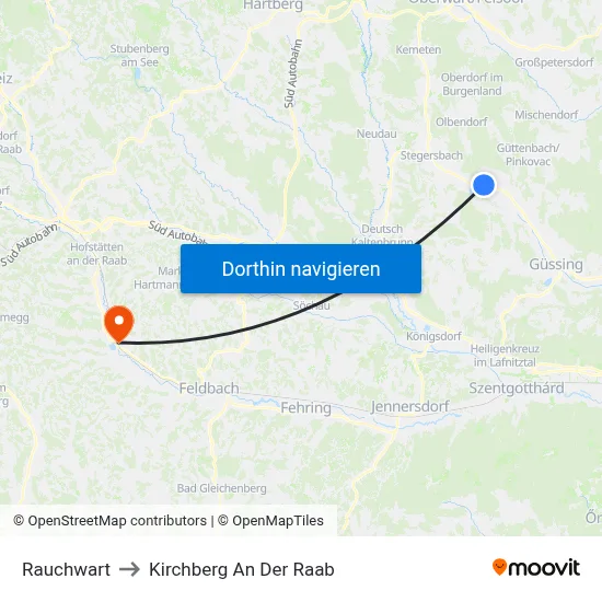 Rauchwart to Kirchberg An Der Raab map