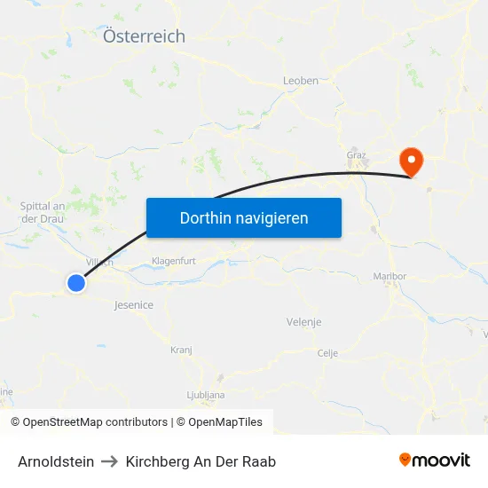 Arnoldstein to Kirchberg An Der Raab map