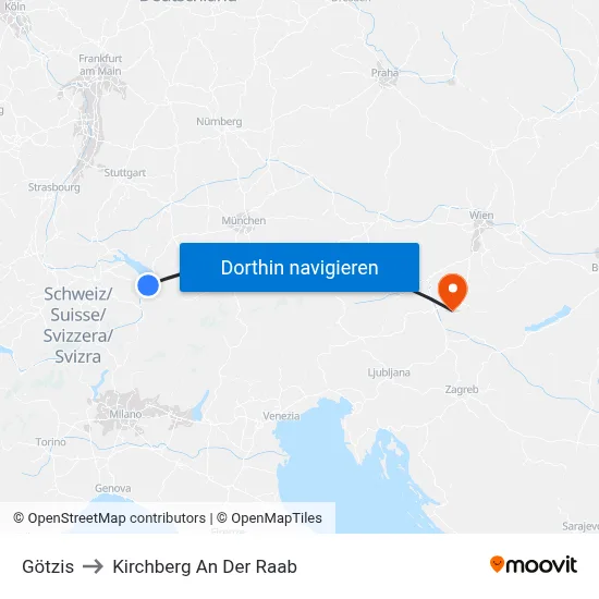 Götzis to Kirchberg An Der Raab map