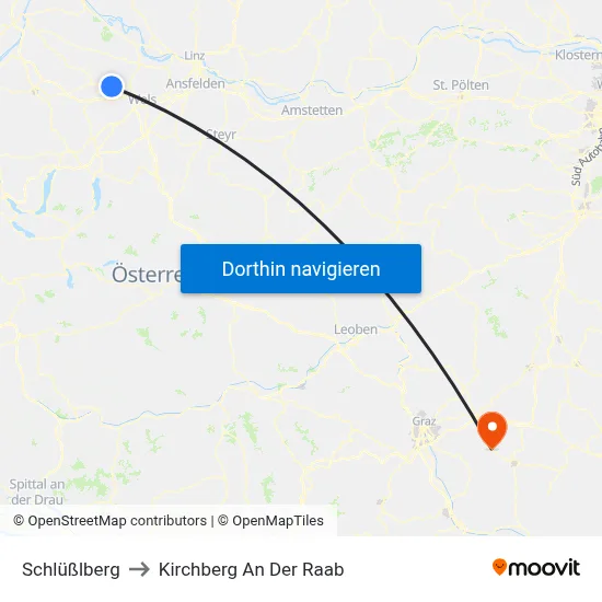 Schlüßlberg to Kirchberg An Der Raab map