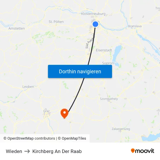 Wieden to Kirchberg An Der Raab map