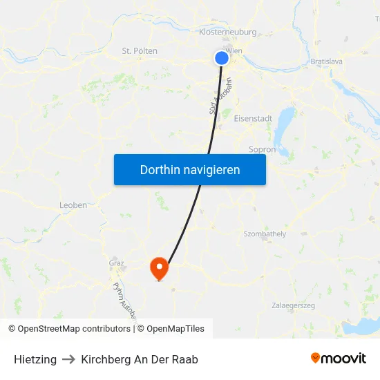 Hietzing to Kirchberg An Der Raab map