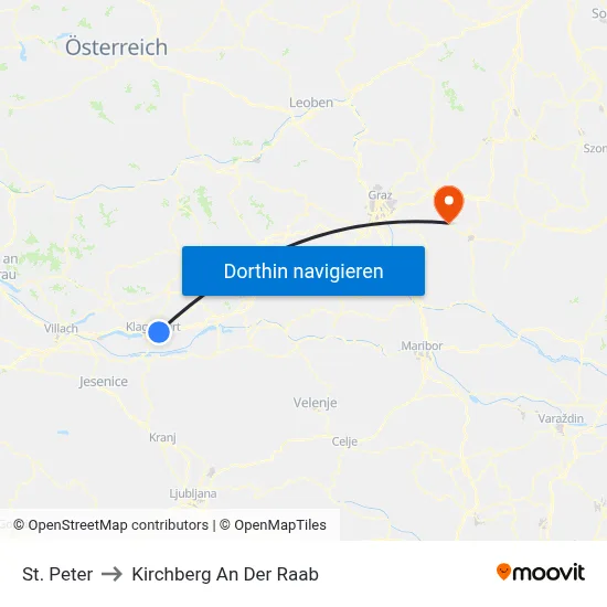St. Peter to Kirchberg An Der Raab map