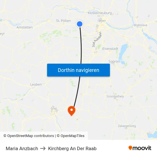 Maria Anzbach to Kirchberg An Der Raab map